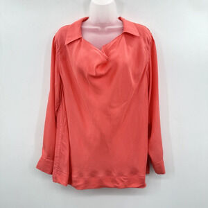 Sundance 100% Silk Cowl Neck Blouse Size LP Coral Pink Collared Staple Capsule